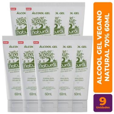 Imagem de Kit c/ 9 Álcool Gel Natural Vegano 70% C/ Extrato de Camomila, Erva Do