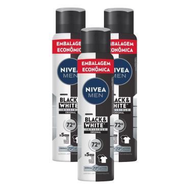 Imagem de Kit 3 Desodorante Nivea Men Invisible Black & White Aerosol Antitranspirante 200ml