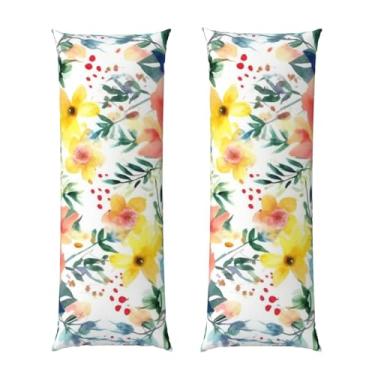 Imagem de Capa de travesseiro corporal com zíper oculto, fronha longa de microfibra macia e respirável para travesseiro corporal, capas de almofada de aquarela floral brilhante para dormir, presente de cama, 50