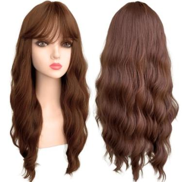 Imagem de Peruca longa ondulada com franja wig fibra premium 65cm(Ruiva loiro (10-12-30))