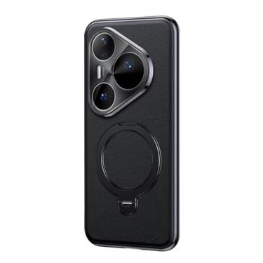 Imagem de HAOMRIYL Capa magnética para Huawei Pura 80 Ultra/80 Pro+/80 pro/80, capa de couro de luxo com suporte rotativo, capa de proteção para câmera, preta, 80 Pro