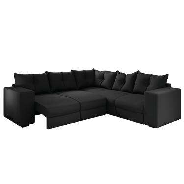 Imagem de Sofá de Canto Retrátil 5 Lugares Veludo New Qatar Selmer Preto