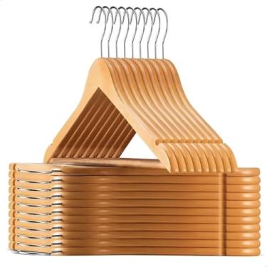 Imagem de CABIDE DE MADEIRA PREMIUM MAPLE AMOREJA – Kit 20 Unidades | Gancho Cromado Giratório 360º | Barra Antiderrapante | Entalhes para Alças | Ideal para Roupas Finas, Calças e Closet de Luxo