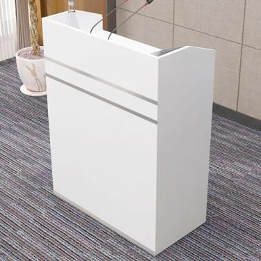 Imagem de Balcão de recepção da frente, mesa de recepção moderna, caixa de bar, balcão de recepção, recepcionista com gavetas trancáveis, para pequenos bares e lojas de roupas de salão de beleza (branco-duplo)