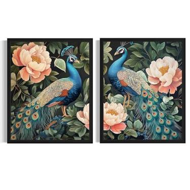 Imagem de Peacocks William Morris Impressão de pôster de arte de parede, tapeçaria de flores vintage, decoração floral para sala de estar, quarto, escritório, banheiro AA12 (pavões, 20 x 25 cm (2 painéis), sem