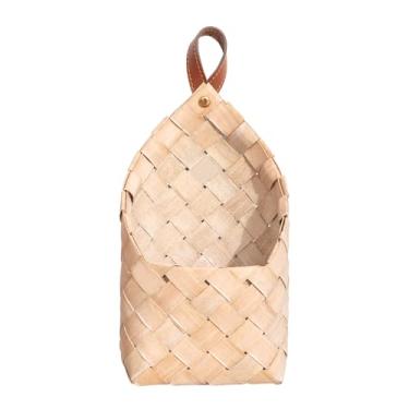 Imagem de Cesta de armazenamento de lascas de madeira tecida à mão, cesta de armazenamento de alho e gengibre para casa, portátil, montada na parede, decoração cinza claro 25 x 14 x 5 cm