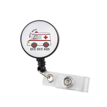 Imagem de Porta-crachá retrátil Wee Woo Boo Boo Bus ID crachá EMT presente médico EMT presentes ambulância paramédicos (Boo Bus Badge Reel)