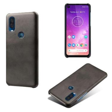 Imagem de Capa para MOTO ONE Vision,Proteção contra quedas,Casca de volta de cor sólida simples,Design de couro de imitação de plástico-Black