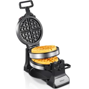 Imagem de Yabano Máquina de waffle belga – ferro de waffle rotativo profissional com tecnologia de dupla flip, placas antiaderentes, bandeja coletora removível e alças de toque frio, design de aço inoxidável