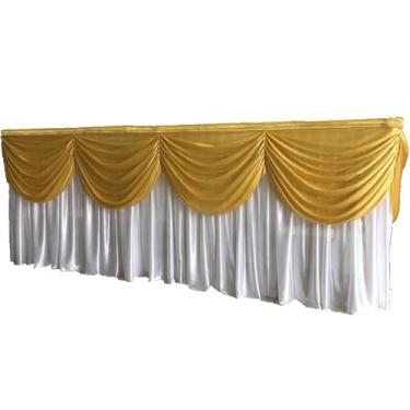Imagem de Saia de mesa colorida com babados e saia de mesa plissada para decoração de casamento, branca e dourada, 3 m, 3 m de comprimento