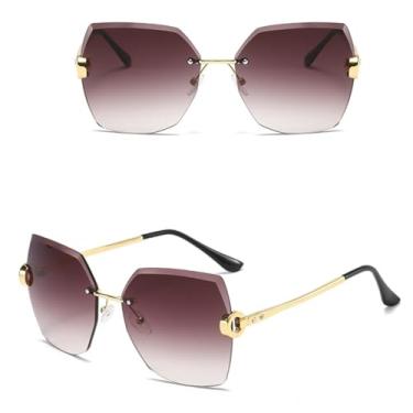 Imagem de HCPIHF Óculos de sol sem aro com lentes degradê, armação de metal, feminino, UV400 (vermelho degradê)