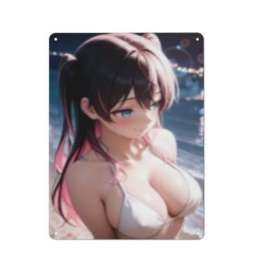 Imagem de Anime Sexy Bikini Hot Girl Pinup Girl Metal Tin Sign Wall Art Poster Decor for Home Bar Club Bedroom Bathroom Man Cave Otaku 30,5 x 40,6 cm, Aj011