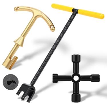 Imagem de Lanties Chave de medidor de água, chave de aço forçado de 30,5 cm, alça em T com chave cruzada universal de 4 vias, ferramenta de latão, caixa de medidor de água para freio, parada subterrânea