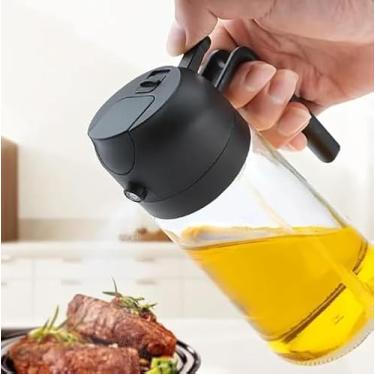 Imagem de Pulverizador Dosador Borrifador Spray de Óleo e Azeite em Plástico, 500ml, Dispensador Resistente Prático Multiuso Gourmet 2 em 1 para Cozinha, Salada e Churrasco (Preto)