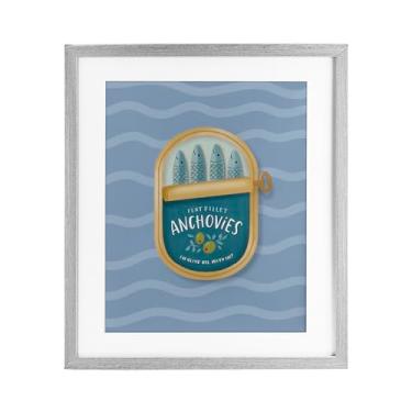 Imagem de Stupell Industries Anchovas enlatadas em ondas cinza impressão emoldurada sob vidro design por Sandra Picco, 40,6 x 33,5 cm