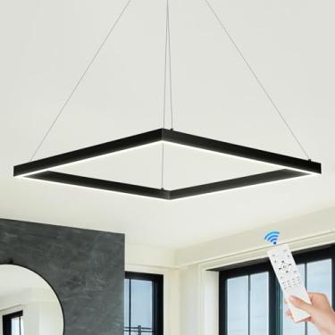 Imagem de AIRYPHANT Lustre de LED quadrado moderno de 61 cm, lustre de LED linear preto para sala de jantar, luz pendente regulável para sala de estar, cozinha, escritório, 3000-6500 K