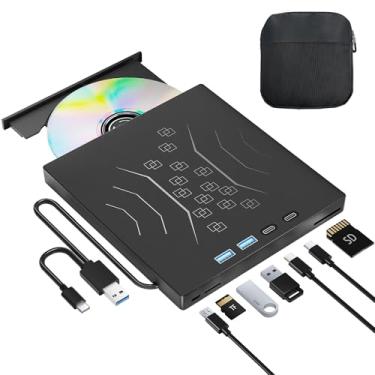 Imagem de Wbacon Unidade de DVD externa 7 em 1, unidade externa de CD/DVD para laptop USB 3.0 e Tipo-C, unidade de disco portátil CD/DVD +/-RW, gravador de CD/DVD, unidade externa de CD-ROM para PC desktop