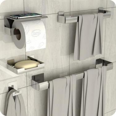 Imagem de Kit Acessórios Para Banheiro Inox Adesivo 5pçs ELG - HomeFull