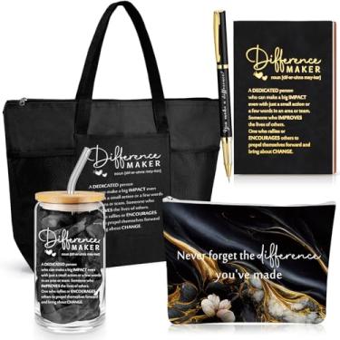 Imagem de Meanplan 5 peças de presentes para mulheres para fazer diferenças diário de apreciação de funcionários inspirador bolsa de maquiagem Você faz a diferença caneta presentes de agradecimento para