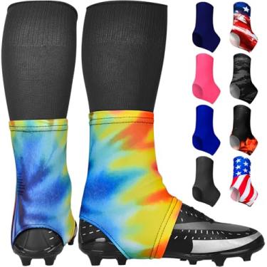 Imagem de Exxact Sports Capas de chuteiras de futebol - Spats de futebol para chuteiras, capas de chuteiras de futebol americano, capas de renda para homens e meninos, capas de chuteira de futebol - arco-íris