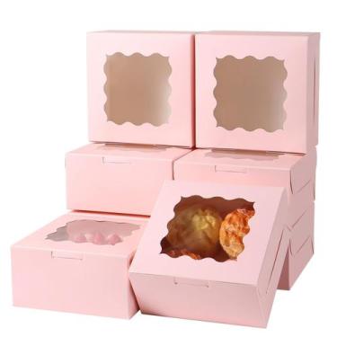Imagem de Caixa de bolo PFAMKEER 6x6x3 polegadas com janela 36 unidades rosa