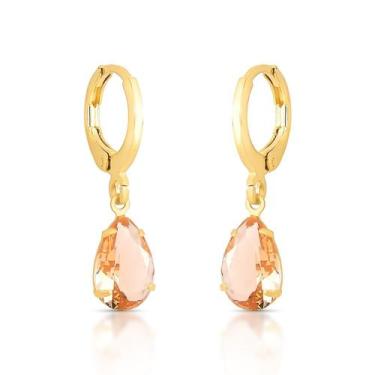 Imagem de Brinco De Argola Com Pingente De Gota Folheado A Ouro - FAMA FOLHEADOS