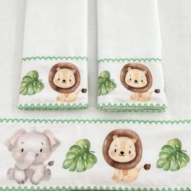 Imagem de Kit 3 Fraldas de Algodão para Bebê 1 Ombro 2 Boca com Barras Sublimada