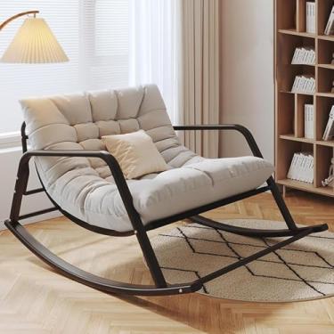 Imagem de Cadeira De Balanço Para Pátio Externo, Rocker Ch Com Acolchoado, Interior & Exterior, Cadeira Reclinável Rocker Para Sala De Estar, Berçário, Varanda Da Frente, Jardim, Quinta, Light Grey