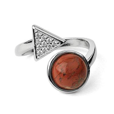 Imagem de Anéis Homens, Vintage Anéis Ajustáveis Pedra De Jaspe Vermelho Cristal Natural Anéis Abertos Triângulo Incrustado Zircão Empilhável Reiki Equilíbrio Anéis De Dedo Jóias Presente De Casament