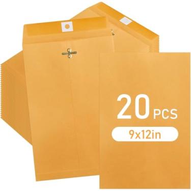 Imagem de 20 envelopes de manilla de 23 x 30 cm, envelopes kraft com fecho de fecho e selo gomado para escritório, documentos, escola, negócios, casa