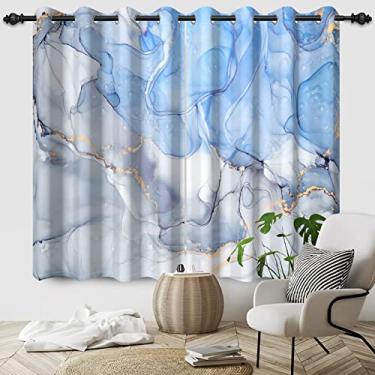 Imagem de SIEDYCV Cortinas de janela de mármore azul claro 133 x 150 cm, arte moderna, luxuosa, textura de mármore azul, cortinas blackout com ilhós, isolamento térmico, para decoração de quarto e sala de estar