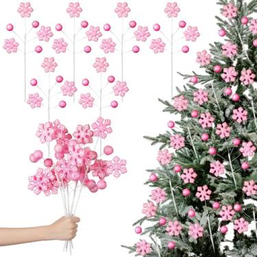 Imagem de Norme 6 palhetas de árvore de Natal rosa, 43 cm, flocos de neve, rosa, para biscoitos, enfeites de árvore de Natal, enchimentos de vaso de Natal, enfeites artificiais de floco de neve para mesa de