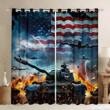 Imagem de Cortinas de janela com bandeira americana, conjunto de cortinas militares para meninos, homens, camuflagem, quarto, avião, bandeira nacional, aeronaves, tratamentos de janela, decoração de sala de