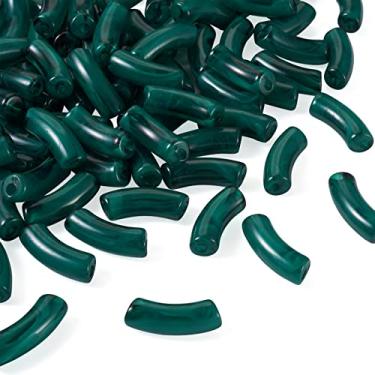 Imagem de Spritewelry 155 peças/500 g contas de acrílico transparentes imitação de pedra preciosa curva contas de tubo superfície lisa espaçador solto contas verdes para pulseira faça você mesmo joias