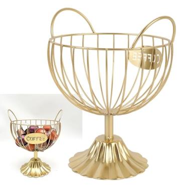 Imagem de Counter Iron Coffee Capsule Keeper, Design Base Estável e de Fácil Acesso Cesta de Armazenamento Robusto Coffee Pod Mesh para Office Desktop(Gold)