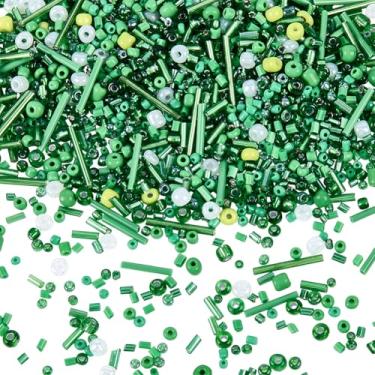 Imagem de SUNNYCLUE 1 caixa 180 g contas de semente verde tubo de vidro kit 2 mm 4 mm misturado pequeno longo bonito pônei planta espaçador solto sortido para artesanato, pulseira, colar, fazer joias, faça você