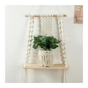 Imagem de Prateleira para pendurar na parede de macramê boho, tapeçaria de borla tecida feita à mão, prateleira flutuante de macramê, para parede, quarto, banheiro, sala de estar, organizador de exibição