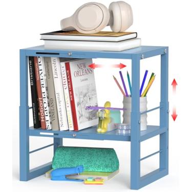 Imagem de Prateleira organizadora de armário escolar, largura e altura ajustáveis, organização de armazenamento de metal empilhável, armário ideal para armários de escola, escritório e academia, azul