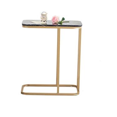Imagem de Mesa de centro moderna sofá em forma de C portátil mesa lateral de escritório superfície de mármore (cor: branco)