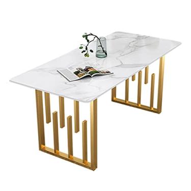 Imagem de AKALNNB Mesa de PC leve luxo mármore PC laptop mesa de escritório doméstico mesa de escrita com pernas geométricas douradas moderno simples PC estação de trabalho mesas de escritório (tamanho: 180 cm