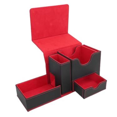 Imagem de Luocute Caixa Organizadora de Cartões de Couro PU Com Capacidade para 100 Cartões Com Gaveta de Dados, Ranhura Lateral Dupla, Fecho Magnético e Interior de Pelúcia para Exibição de (Preto Vermelho)