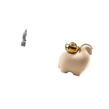 Imagem de Fenteer Estátua Guan Yin Ornamento de Pedra Colecionável Decoração Budista de Feng Shui Chinês para Corredor Interno Quarto Lareira Mesa Miniatura Estátua de