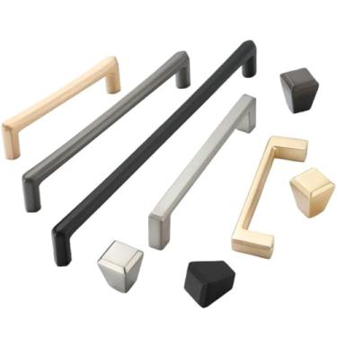 Imagem de CXYFQUUK Puxadores de porta de armário escovados de cobre de liga de zinco maçanetas sólidas puxadores de porta de armário de cozinha puxadores de móveis ferragens 2 peças (cinza 6907-96)