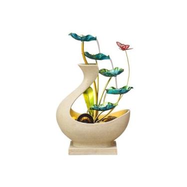 Imagem de hezhuhe2258 Decoração de mesa fonte de água 5 camadas folha de lótus cascata relaxante para decoração de quarto