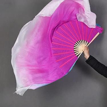 Imagem de Ventoinhas dobráveis com leque dobrável dupla face de seda real véus par Chiense Kite Fan Dancer Performance Show Props Tamanho grande atacado (Cor: 71 cm (31 cm 40 cm), Tamanho: 2 peças mão direita)