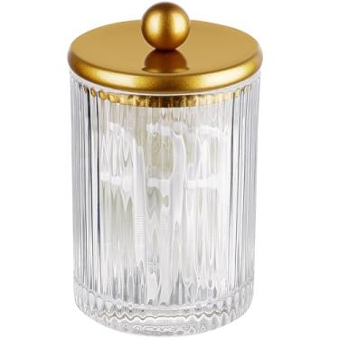 Imagem de SheeChung Dispensador de suporte Qtip 1 pacote, frascos de boticário de vidro com tampas, vasilhas de bancada para banheiro de hóspedes - Organizador de vaidade para algodão redondo/bolas/blocos