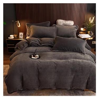 Imagem de 4 peças de capa de edredom de flanela lisa quente para o inverno, super macia, aconchegante, conjunto de lençol de cama para casa (7 king)