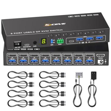 Imagem de 8 Portos Displayport Switch KVM 4K@60Hz,Simulação EDID,USB 3.0 DP KVM Switch para 8 computadores Comparte 1 Monitor e 4 USB Devices,KVM Troca com Audio RS232 Wired Remote 12V Power e 8 USB Cable