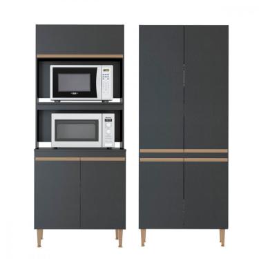 Imagem de Kit 2 Armários Para Cozinha Multiuso Forno/micro Menu Móveis Preto