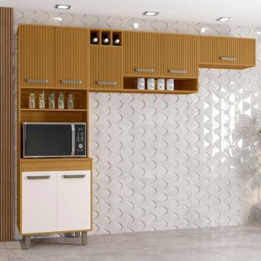 Imagem de Cozinha Compacta 8 Portas Paneleiro Duplo Malta Ripado Poliman Móveis Freijo